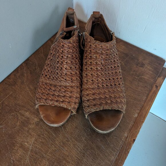 Sundance Asheville Woven Leather Boho Peep Toe Sandals Brown Size 39/8.5 - Picture 5 of 6